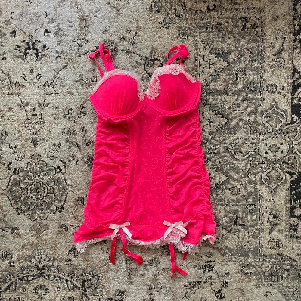 y2k victorias secret lace bustier corset womens sz 34B pink coquette lingerie